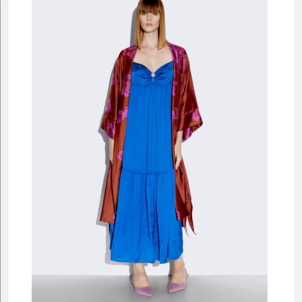 Zara blue satin effect maxi/midi dress